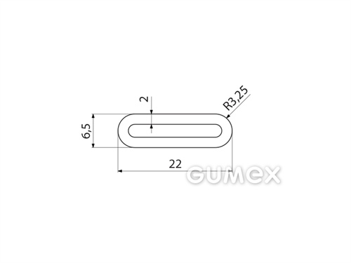 Silikónový profil tvarový s dutinkou, 6,5x22/2mm, 60°ShA, -60°C/+180°C, transparentný